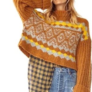 Free people alpaca blend terra-cotta turtleneck cropped bell sleeves sweater